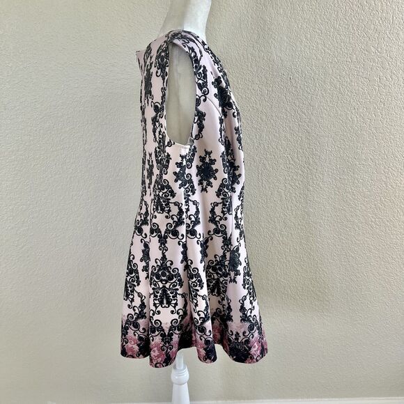 Gabby Skye Dress Women's 20W Pink Black Floral Damask Ombre Midi Short Sleeve - Picture 6 of 11